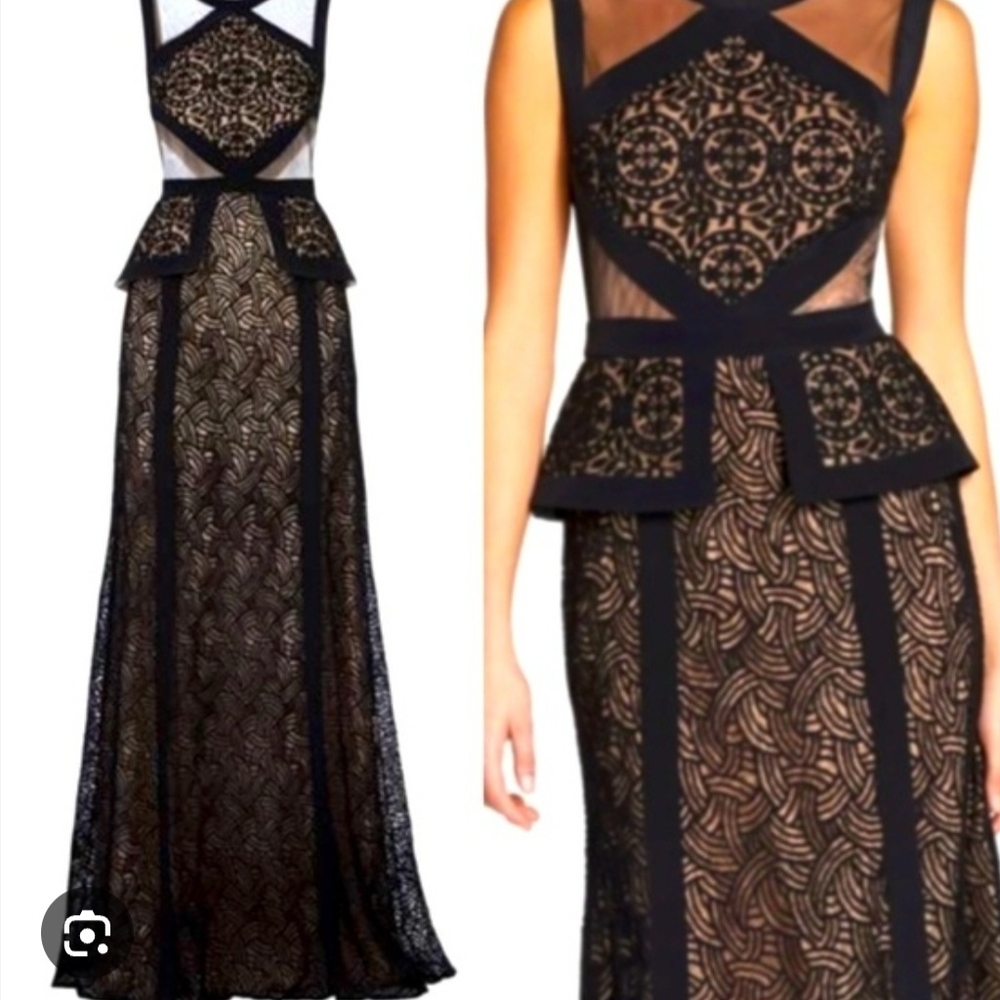BCBGMaxAzria Elegant Black Sheer Lace Gown - Picture 3 of 11